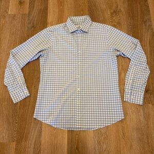 Flawed Mizzen + Main Dress Shirt Blue White Gingham Check Large Trim Fit